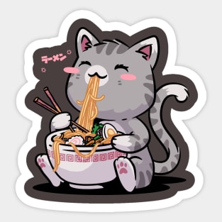 Kawaii Neko Cat Ramen Bowl Anime Otaku Gray Cat Sticker